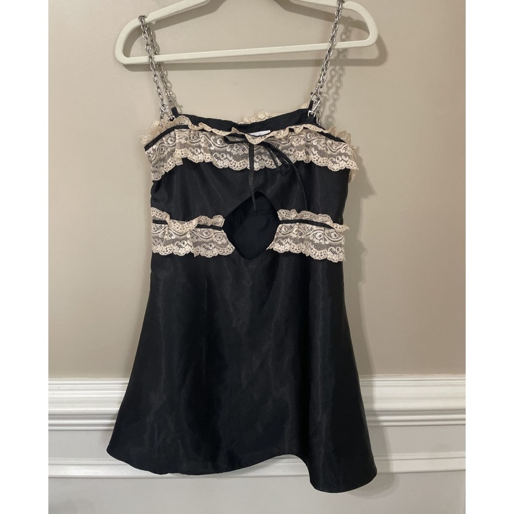 Stuck on Stupid Dolls Kill Black Satin Lace Mini Dress Size M Gothic Coquette